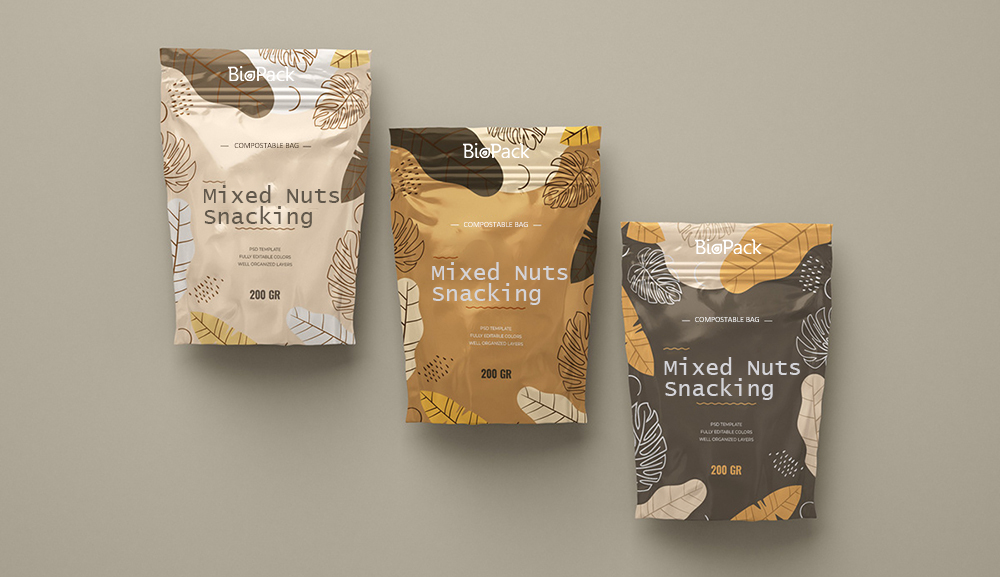 kompostierbare Standbodenbeutel f&uuml;r Snacks