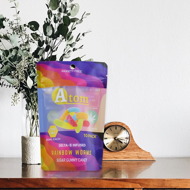 Maßgeschneiderte laminierte Rollenfolienverpackung mit rückseitig versiegelter CBD-Gummibärchentasche