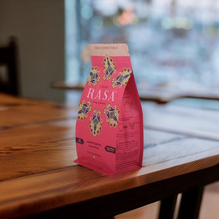 Personalisierte Verpackung, roter kompostierbarer 8-Unzen-Kaffeebeutel mit flachem Boden und Ventil