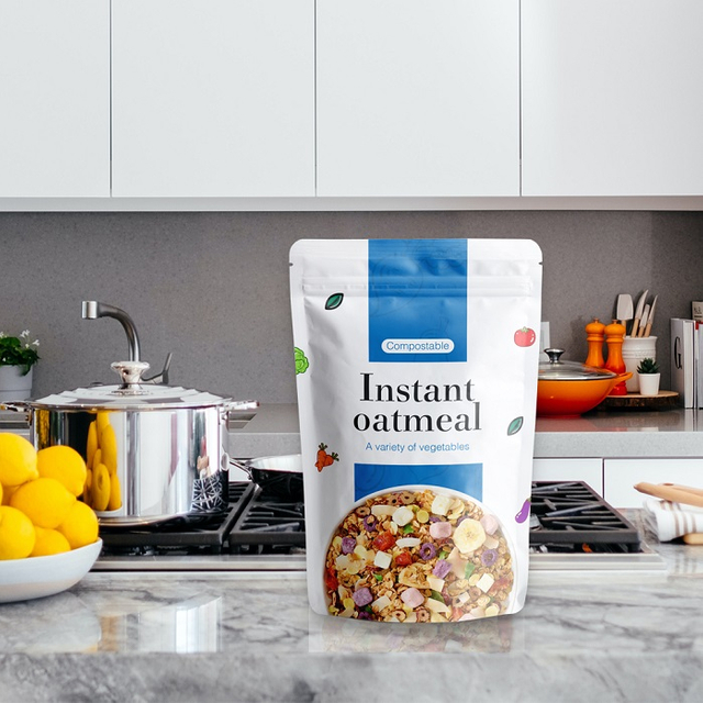 Bolsas Home Kompostierbare Barriere-Kraftpapier-Standbeutel mit Reißverschluss für glutenfreie Haferflocken