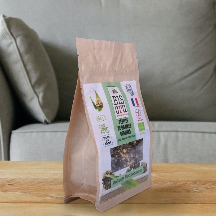 Innovative Verpackungsidee, biologisch abbaubare braune Papier-Müsliriegelbeutel mit flachem Boden im Großhandel