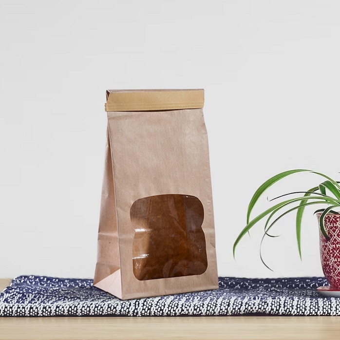 Umweltfreundliche Recycling-Kaffeebohnenbeutel aus SOS-Papier mit flachem Boden, Blechband und Fenster