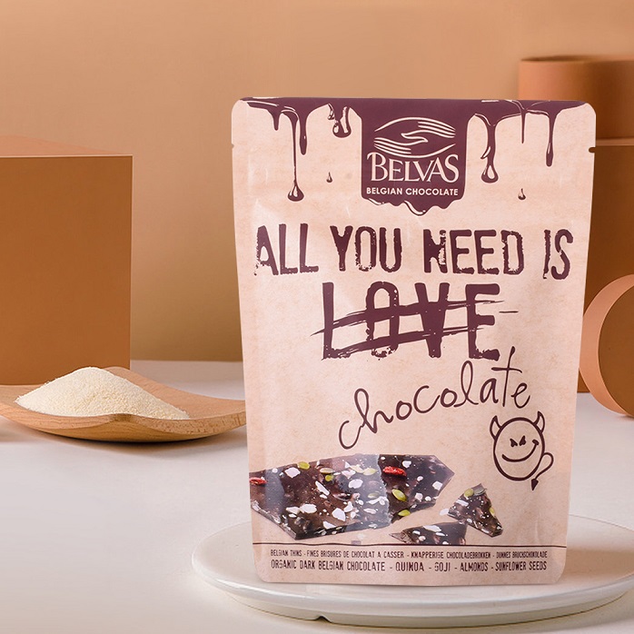 Spot UV Finish Home Kompostierbare Ziplock-Kraftpapier-Stehbeutel für Schokoladenstückchen