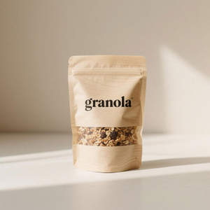Braune, kompostierbare Beutel aus Papier für Müsli
