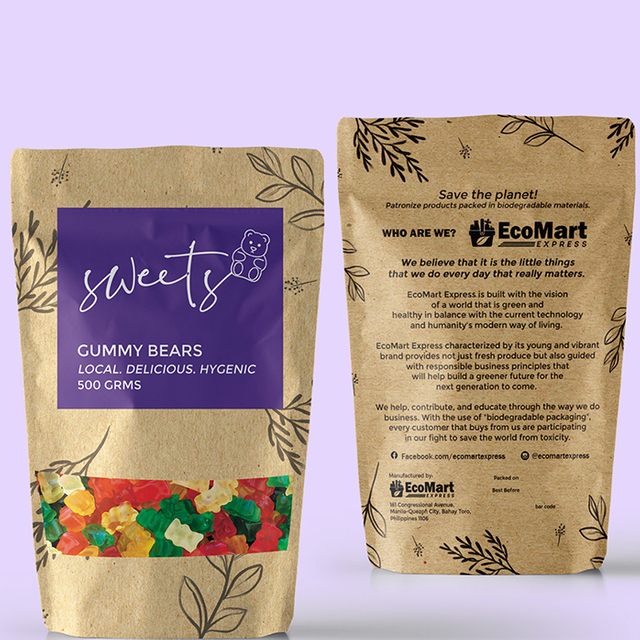 Hochwertige, mit Folie ausgekleidete, flache, mit Druckverschluss versehene, individuell bedruckte kleine Süßigkeitentüten aus Kunststoff