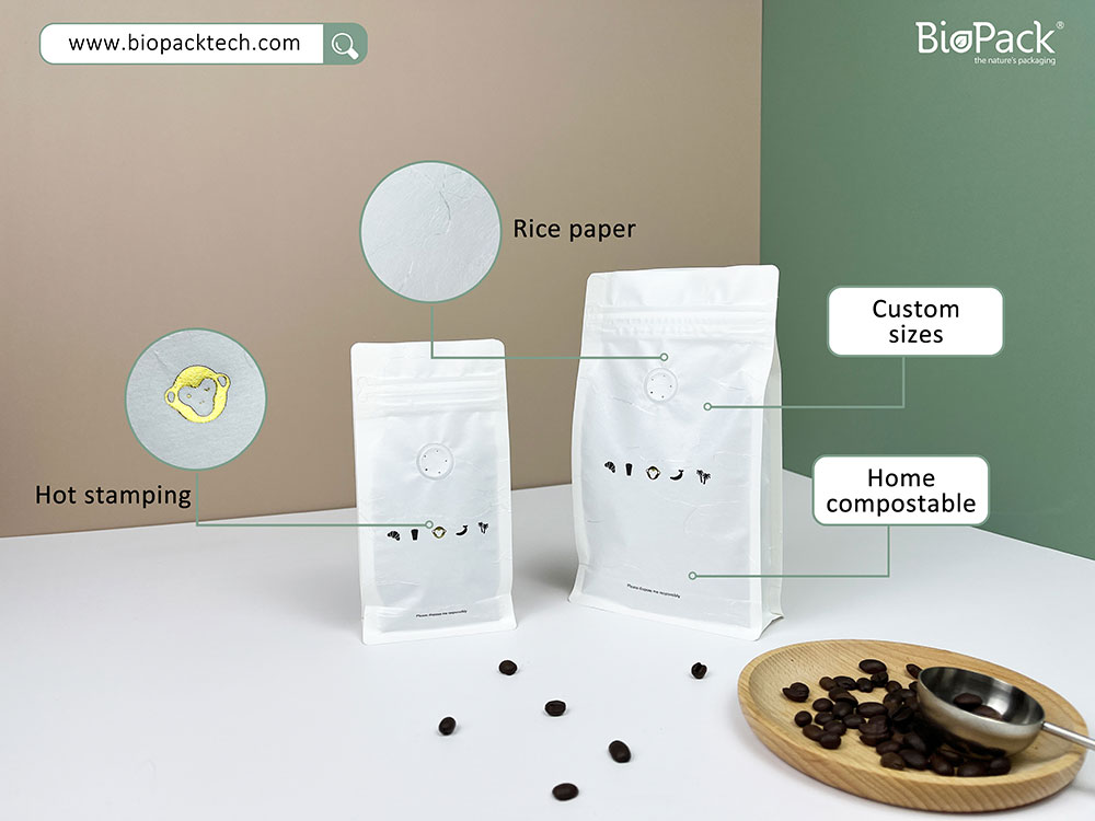 Biologisch abbaubare Reispapier -Kaffeetaschen 