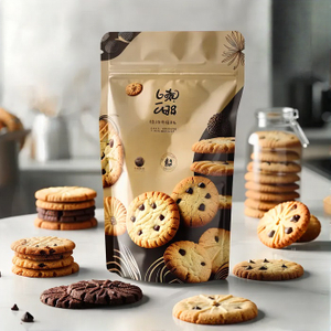 Lebensmittelechter, mattbrauner Stand-Snackbeutel mit personalisiertem Design für Kekse