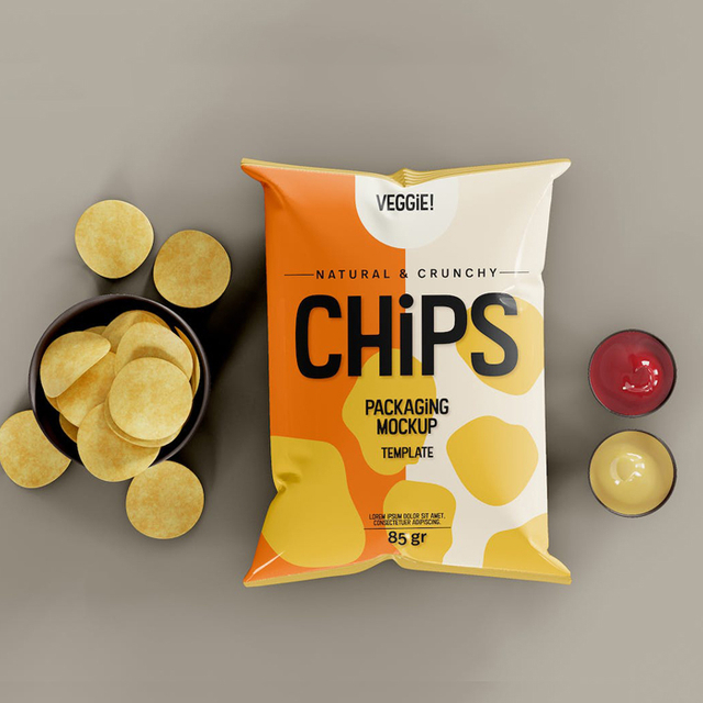Nachhaltige, individuell bedruckte Kunststoff-Rollenfolienverpackung für knusprige Chips