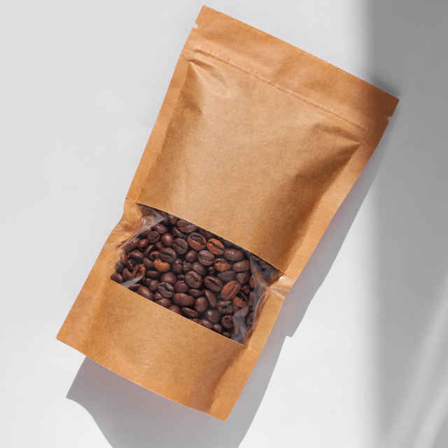 Laminierte, leere, biologisch abbaubare Kaffeebeutel aus schwarzem Kraftpapier in Lebensmittelqualität im Großhandel