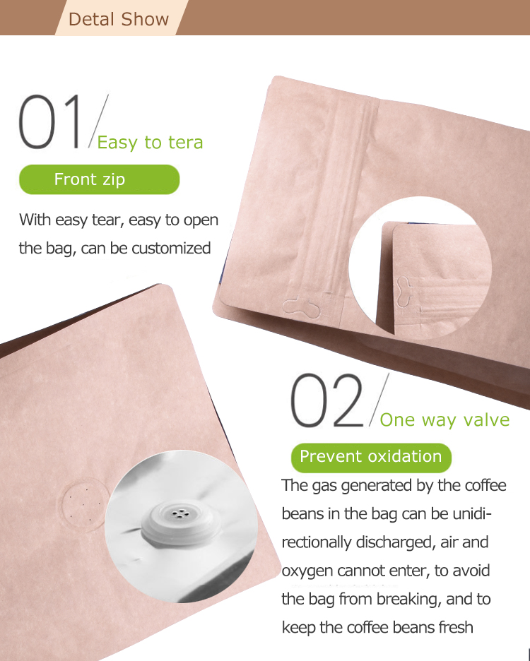 100 ST&Uuml;CKE 1 kg Kraftpapier Box Boden Kaffeebeutel mit Ventil