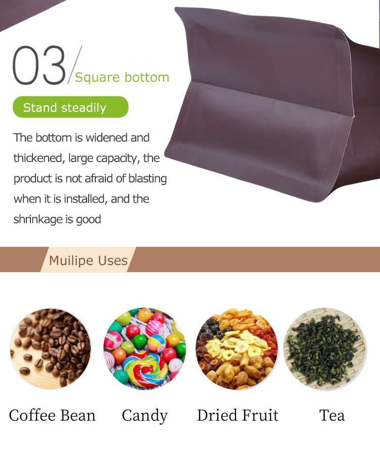 100 ST&Uuml;CKE 250 g Braune Aluminiumfolie Blcok Bodenbeutel f&uuml;r Kaffee Tee