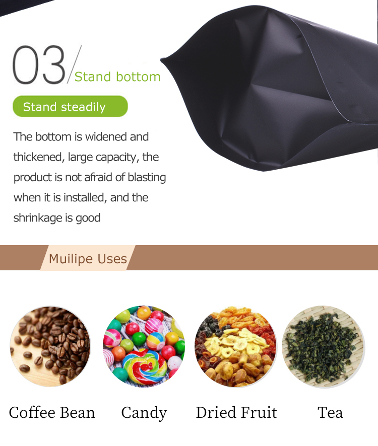 100 St&uuml;ck 250 g mattschwarzer Stand-Up-Kaffeebeutel mit Einweg-Entgasungsventil