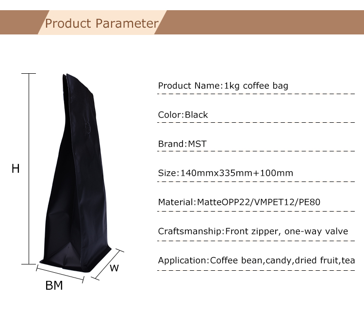 100 ST&Uuml;CKE 1 kg Mattschwarze 4-seitige Seitenfaltenbeutel