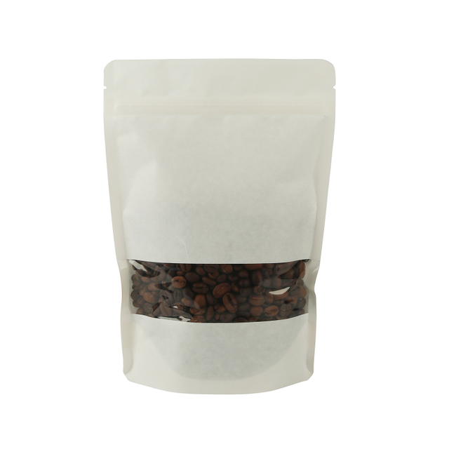 Lebensmittelechter, laminierter, öko-kompostierbarer weißer Kraftpapier-Stand-Up-Kaffeebeutel mit Fenster