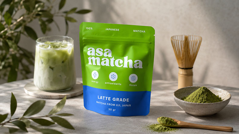 individuell bedruckter Matcha-Pulverbeutel