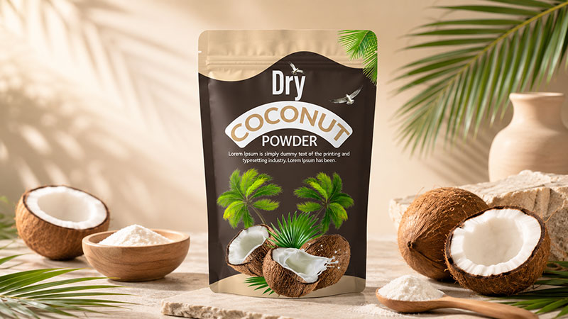 individuell bedruckte wiederverschlie&szlig;bare Beutel f&uuml;r Bio-Kokosnusspulver